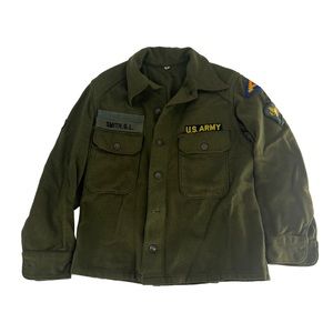Vintage US Army Shirt‎ Mens Medium Green Wool Original Patch M51 Smith Field 60s